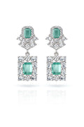 Emerald square drop earrings - Pakistani women's elegant jewelry with emerald square stone drop design front view