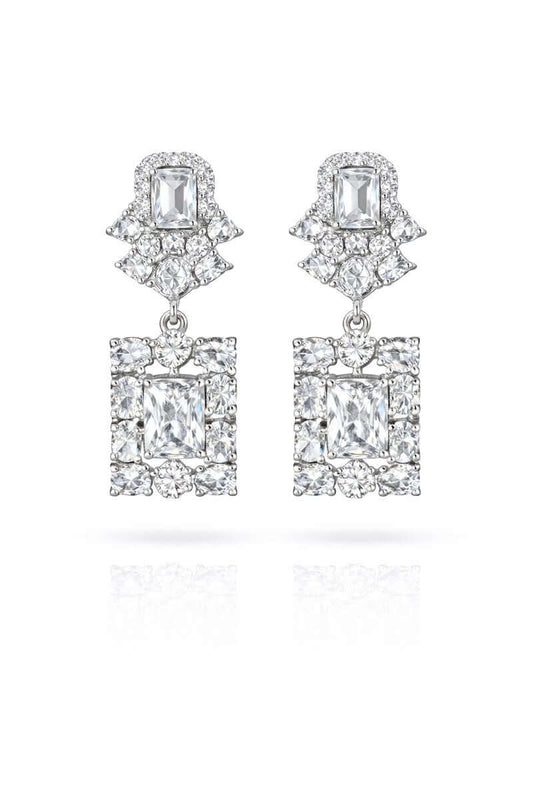 Pakistani women's emerald square drop earrings side view