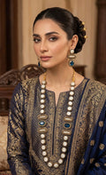 Midnight pearl sapphire statement necklace set JW338 - Pakistani women's luxury bridal jewelry with deep sapphire blue stones and gold finish front view