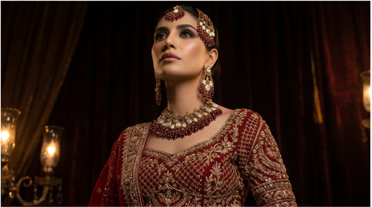 JW850 - Ruby Red & Pearl Bridal Jewellery Set for Pakistani Weddings