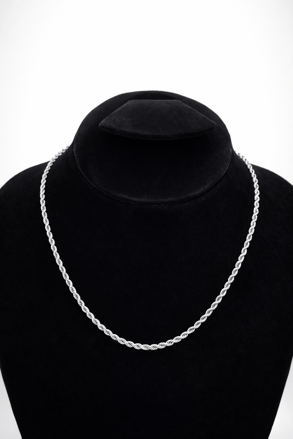 Classic silver rope chain necklace - Pakistani women's timeless jewelry with twisted rope pattern and polished silver finish front view