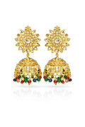 Royal multicolor jhumka earrings - Pakistani women's festive bridal jewelry with multicolor stones and traditional jhumka front view