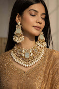 Royal pearl choker set - Pakistani women's luxury bridal jewelry with multi-strand pearls and gold tone finish front view