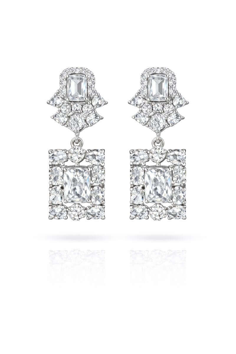 Pakistani women's emerald square drop earrings side view