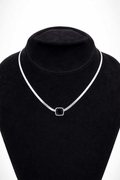 Minimal black square pendant necklace silver - Pakistani women's modern luxury jewelry with square black stone and silver chain front view